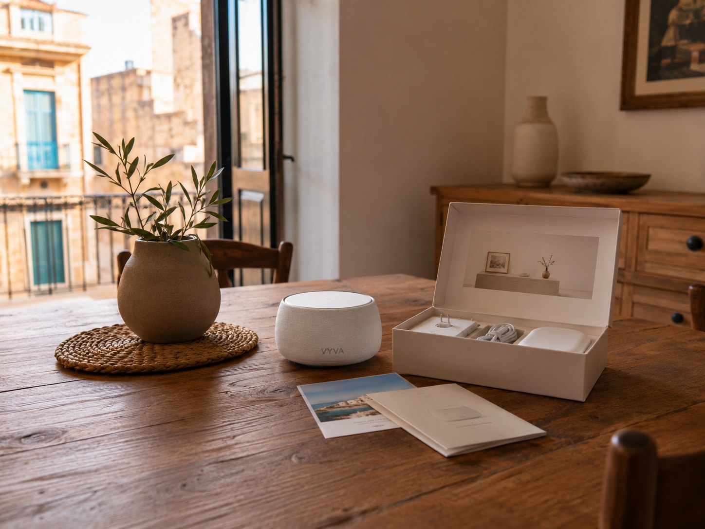 CasaMia connected support equipment and onboarding materials prepared in a home